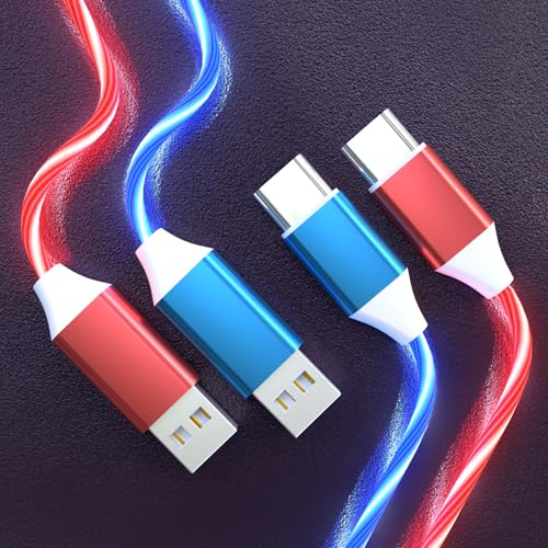 Illuminate Your Charging: 2-Pack LED USB A to C Charger Cable – Vibrant Light-Up Type C Cord for i Phone 15, Samsung Galaxy S21/S20/S10/S9/S8, Note 20, LG V30/V20/G6 – 78-Inch Durable Fast Charging Solution in Purple & Green