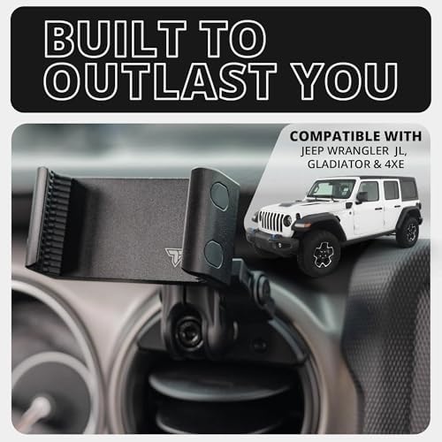 Elevate Your Driving Experience with the Tackform Link Vent Phone Mount for 2018-2023 Jeep JL, Gladiator & 4 XE | Premium CNC Billet Aluminum Design | Zero Slip Grip for Maximum Stability | Anti-Scratch Universal Holder for i Phone, Galaxy & More | Effortless Installation & Sleek Black Finish