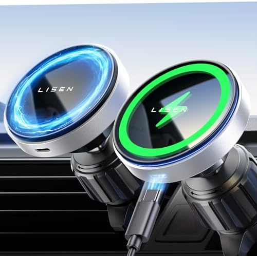 Revolutionize Your Drive with the LISEN i Phone 16 Mag Safe Car Charger Mount – Lightning-Fast 15 W Wireless Power for i Phone 16, 15, 14, 13 & 12 Models, Sleek Silver Air Vent Design for Effortless Navigation and Hands-Free Convenience, Ultimate Compatibility for Modern Drivers