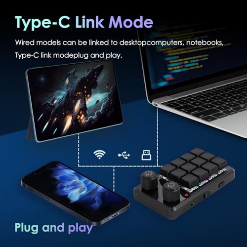 Revolutionize Your Gameplay with the Compact RGB Macro Pad – 12-Key Programmable Mechanical Keyboard for One-Handed Precision, Wireless Convenience, and Versatile Compatibility – Elevate Efficiency in Gaming, Coding, and Creative Tasks with Custom Shortcuts and Ergonomic Design!
