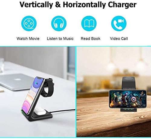 Ultimate 3-in-1 Wireless Charging Station for Apple Devices – Qi-Certified Fast Charger for i Phone 14/13/12/11/X Series, Apple Watch 7/SE/6/5/4/3/2, and Air Pods Pro – Sleek, Space-Saving Design with Adapter for Optimal Performance and Enhanced Charging Efficiency