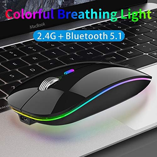 TENMOS Sleek LED Bluetooth Mouse – Ultra-Quiet Rechargeable Wireless Mouse with Type C Adapter for Laptops, Mac Books & i Pads – Bluetooth 5.1 & 2.4 GHz Universal Compatibility in Vibrant Blue – Perfect for Home, Office, and On-the-Go Productivity
