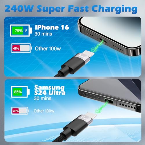 USB-C to Magnetic 3 Cable Braided 6 FT,2 In 1 140W Magnetic Safe 3 Fast Charging Cord With 240W USB C to C Charger Cable Adapter, Fit for MacBook Pro/Air M1 M2 M3(2021-2024 14″&16″- Space Gray – Enhanced Compatibility and Speed