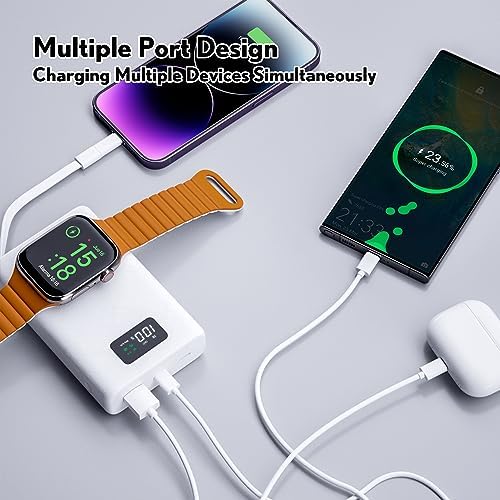 pzoz 20000 m Ah Ultra-Portable Power Bank with Magnetic Wireless Charger for Apple Watch – Rapid USB Type C PD Travel Charger for i Phone 15/16 and More – High-Capacity Battery Pack for On-the-Go Charging Solutions – Sleek, Durable Design with LED Indicators for Smart Charging Management