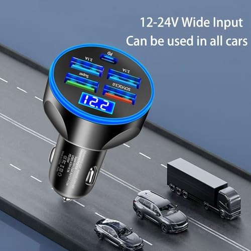 Ultra-Fast Multi-Port USB C Car Phone Charger with Real PD 30 W and Voltage Display – Compact Cigarette Lighter Adapter for i Phone 16/15/14/13/12 & Galaxy Android Devices – Dual Port Compatibility for Efficient Charging on the Go