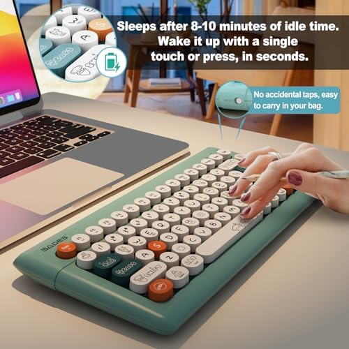 SADES Retro Wireless Bluetooth Keyboard for Mac, i Pad, i Phone, PC & Android – Multi-Device Connectivity & Portable Design with Vintage Round Keycaps – Perfect for Effortless Typing on the Go in Chic Pink