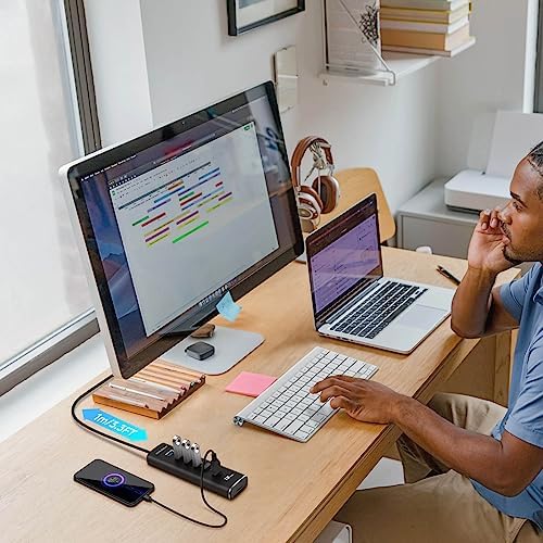 Transform Your Workspace with the Rosonway 8-Port USB 3.2 Hub – Lightning-Fast 10 Gbps Data Transfers, Dual SD/TF Card Readers, 3.3 ft Extension Cable & Robust 12 V/2 A Power Supply – Sleek Aluminum Design for Ultimate Convenience and Efficiency