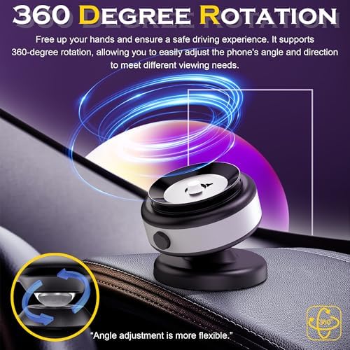 Revolutionary 360-Degree Adjustable Vacuum Magnetic Phone Holder for Vehicles – Effortless Hands-Free Operation with Superior Stability and Enhanced Compatibility for i Phone 16/15/14/13/12 and More – Ideal Car Accessory for Navigation and Streaming