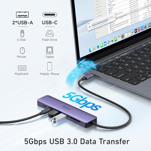Ultimate 7-in-1 USB C Hub HDMI Adapter for Mac Book Pro & Air – High-Speed 4 K HDMI, Dual USB 3.0, SD/TF Card Reader, and 100 W Power Delivery – Compact and Durable Dongle for Seamless Connectivity with Dell XPS & Lenovo Think Pad