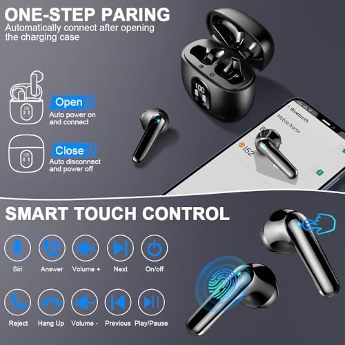 Revolutionary Bluetooth 5.3 Wireless Earbuds with Extended 50-Hour Playback, IP7 Waterproof Protection, and Premium Noise Cancelling – Ideal for Active Lifestyles, Featuring Fast USB-C Charging and LED Battery Monitoring for Uninterrupted Audio Enjoyment