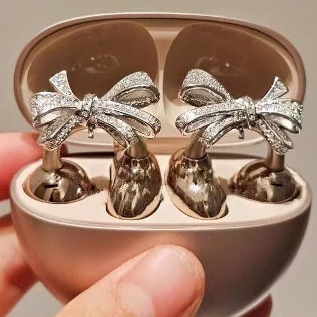 Elevate Your Earbuds with a Chic Silver Rhinestone Bow Clip-On Accessory – Customizable DIY Earbud Decor for Fashion-Forward Audio Enthusiasts – Perfect for Daily Use & Special Events