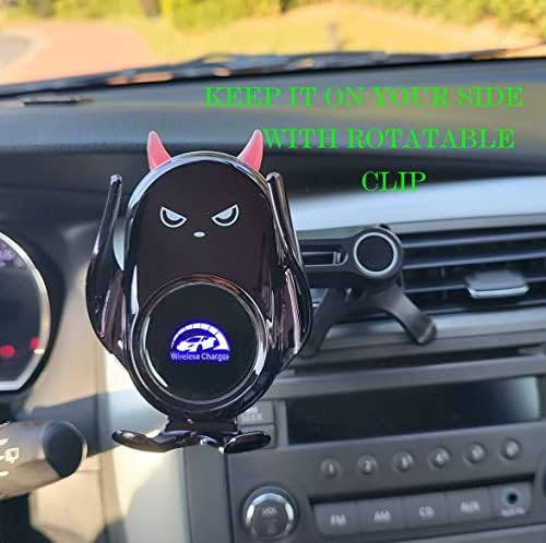 Innovative Auto-Clamping Wireless Charging Car Phone Holder with Rotatable Vent Clip – Stylish Cute Demon Design for i Phone, Samsung Galaxy & Android Devices – Ultimate Compatibility and Fast Charging Solution for Modern Drivers