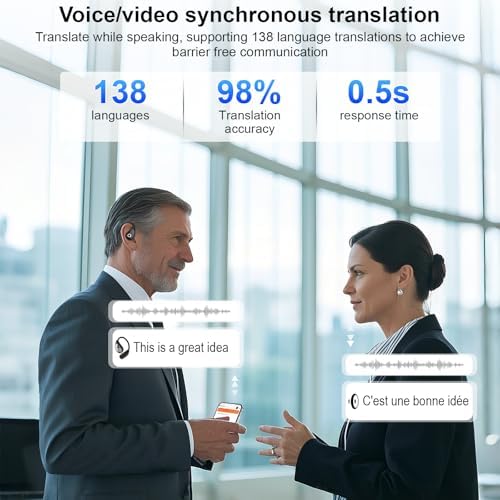 Revolutionary 138-Language Real-Time Translation Earbuds – Ultimate Bluetooth Device for Effortless Global Communication – Lightweight Ergonomic Design for All-Day Comfort – Swift Voice Recognition & Enhanced Speed for Accurate Translations – Your Essential Multilingual Companion for Seamless Interactions – Perfectly Compatible with i OS & Android for On-the-Go Professionals and Travelers