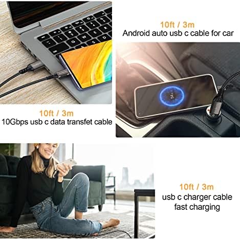 High-Speed USB A to USB C Cable (3.3 FT & 10 FT) – 10 Gbps Data Transfer, 60 W Fast Charging for Samsung Galaxy S23/S22/S21/S20/S10 Ultra & All Type C Devices – Durable Nylon Braided Design for Ultimate Flexibility and Performance