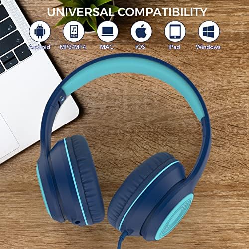 RORSOU K9 Kids Over-Ear Headphones with Microphone – Vibrant Blue Wired Stereo Headset for Ultimate Bass Experience, Ideal for School, Travel & Online Learning – 1.5 M Tangle-Free Cable for Effortless Connection with Smartphones, Tablets & MP3 Players