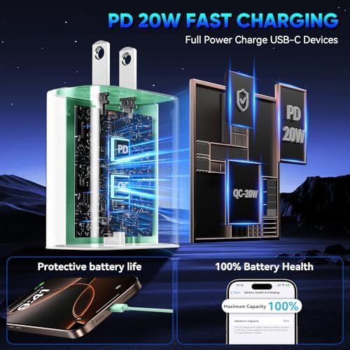 Unlock Rapid Charging Efficiency with the 20 W USB-C Power Adapter and 10 ft Cable – Ideal for i Phone 16, 15 Pro, and Galaxy S24 for Ultimate Portability and Convenience
