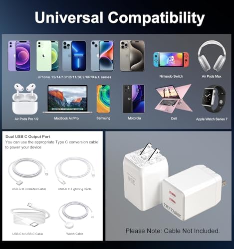 TRYTHINK 35 W Dual-Port USB-C Fast Charger – Compact Ga N Power Adapter for i Phone 15 & Pixel Series – Essential 2-Pack Travel Charger for Rapid, Reliable Charging Solutions