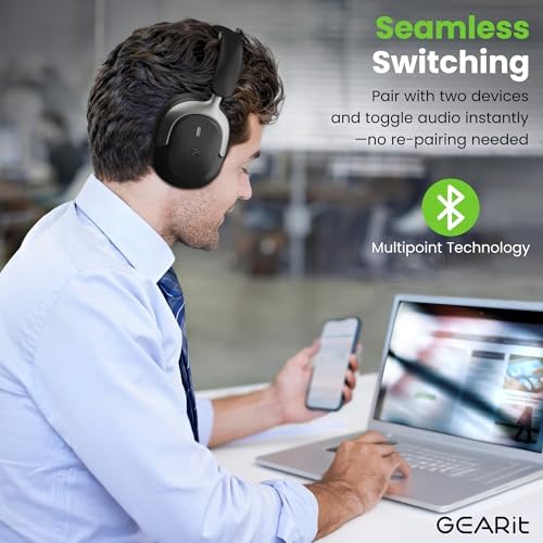 Premium GEARit Over-Ear Bluetooth Headphones with Advanced 360 Spatial Audio – Exceptional Noise Cancelling Wireless Headset for i Phone & Android Users – Unmatched 45-Hour Playtime, Dual Device Connectivity, Lightweight Foldable Design & Integrated Microphone for Effortless Calls