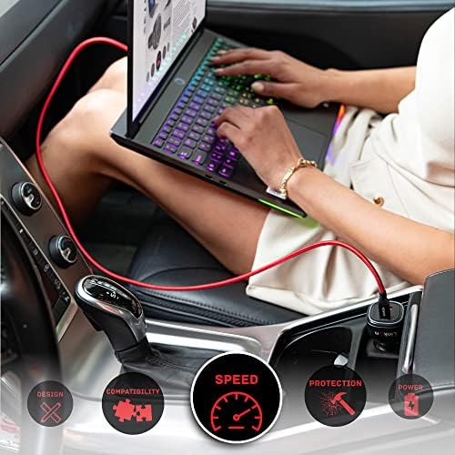 Experience Rapid Power with the Link On 84 W USB-C Car Charger: Dual-Port Fast Charging Adapter Featuring 60 W PD3.0 & 18 W QC3.0 for Mac Book, Dell XPS, Google Chromebook & More – Compact, Multi-Device Accessory with Enhanced Safety Mechanisms for Reliable Performance on the Road