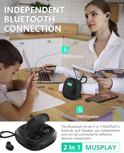 ONES Mus Play 2-in-1 Wireless Speaker and Earbuds: Premium Hi-Res Sound Experience with 24-Hour Speaker & 60-Hour Earbud Battery Life, Versatile Bluetooth/AUX/MP3 Connectivity, Dual Game & Music Modes for Enhanced Audio Engagement, Compact Design for Ultimate Portability