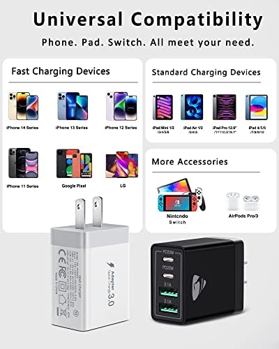 Aiminu 40 W 4-Port USB C Wall Charger Block 3-Pack – Efficient PD Fast Charging Solution for i Phone 15/14/13/12/11/Pro Max, i Pad & Android Devices – Ideal for Home, Travel, and Multi-Device Power Needs