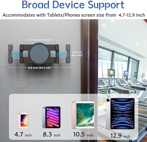 Transform Your Workout with the Keuvirya Universal Tablet Mount – Durable Aluminum Holder for Treadmills, Stationary Bikes, and Ellipticals, Compatible with 4.7″-12.9″ Devices – Effortless Hands-Free Viewing and Enhanced Engagement