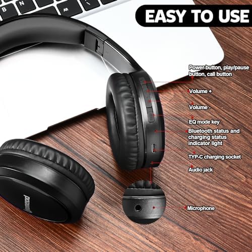 Ultimate 70-Hour Wireless Bluetooth Over-Ear Headphones – Immerse Yourself in Deep Bass with 3 Custom EQ Modes, Lightweight & Foldable Design for Maximum Portability, Integrated Microphone for Seamless Calls – Perfect for Music Lovers, Home Office, and On-the-Go Sound Quality