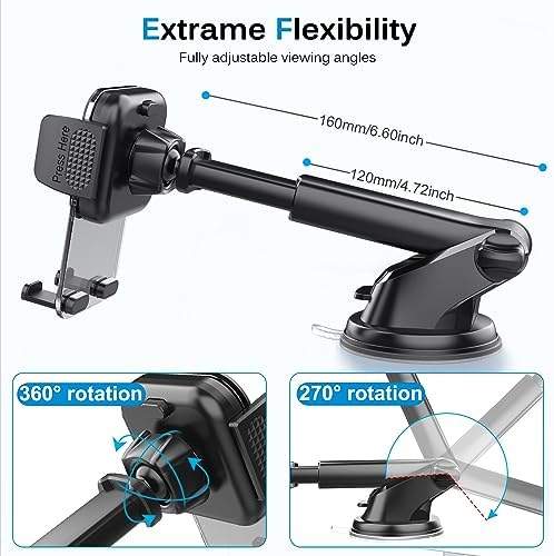 Upgraded 3-in-1 Car Phone Holder Mount,Phone Mount for Car Dashboard Air Vent Windshield,iPhone car Mount for All Smartphones & Car Models – Enhanced Compatibility and Speed