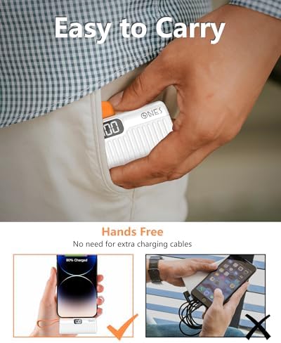 ONES Portable Power Bank 5000 m Ah – Ultra Compact Fast Charger with LED Display for i Phone & Samsung | Mini Backup Battery Pack with Lightning Plug & USB-C Cable | Essential Emergency Phone Charger for On-the-Go Lifestyle