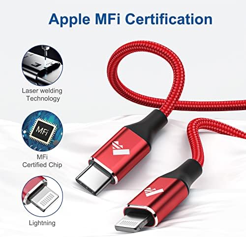 Aiminu 6 ft USB C to Lightning Cable 2-Pack – Rapid Charging Solution for i Phone 13, 12, 11 Pro Max, and More – MFi Certified Braided Type C Charging Cord for Enhanced Durability and Compatibility – Perfect for Fast Power Delivery up to 20 W