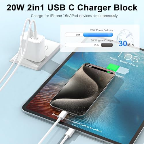 Dual Port 20 W USB-C Fast Charger Block for i Phone 16 e/15 – 3-Pack Power Adapters for Rapid Charging – Compact & Versatile Wall Charger for i Phone and i Pad – Enhanced Safety Features and Compatibility
