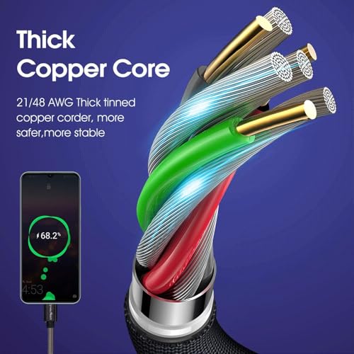 Cyven Premium 10 ft USB C Fast Charging Cable – 3-Pack High-Speed Type C Charger for Android Devices, Compatible with Samsung Galaxy S10, S9, S8 Plus – Enhanced Durability and Flexibility for Everyday Use