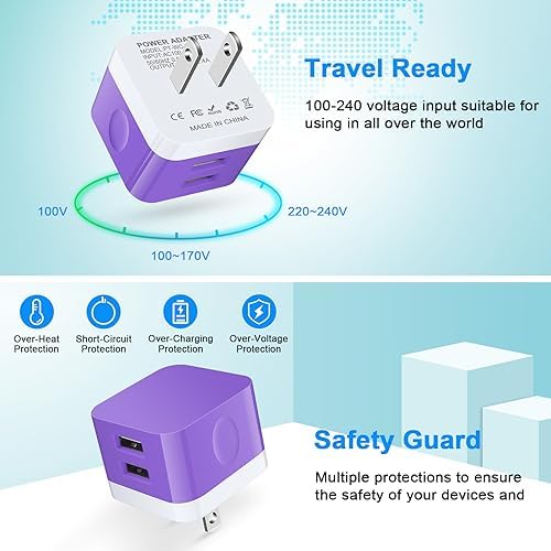 Compact USB Wall Charger 2 Pack – Low Profile Right Angle Plug Adapter for Quick Charging of i Phone 16/15/14/13/12/11 Max, i Pad Pro, Mini & Air, Samsung, Pixel – Enhanced Device Compatibility & Space-Saving Design