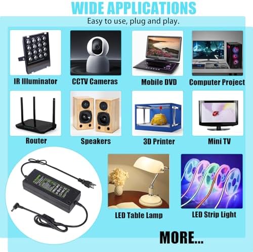 Reliable 120 W AC to DC Power Supply Adapter – 12 V 10 A Transformer for LED Strip Lights, CCTV Cameras, and 3 D Printers with Dual Output Jacks for Enhanced Versatility and Performance