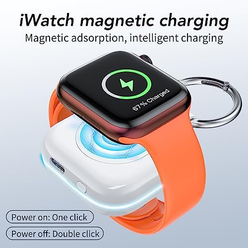 HUOTO Compact Magnetic Wireless Charger for Apple Watch – 1200 m Ah Portable Power Bank Keychain, Compatible with Series 10/9/8/Ultra 2/Ultra/7/6/5/4/3/2/SE, Ideal Travel Accessory for Effortless Charging On-the-Go