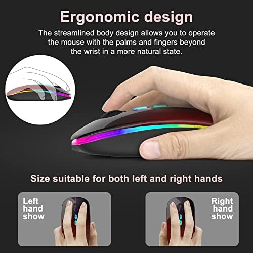 Upgrade Your Workflow with the CC Store LED Wireless Mouse – Dual Connection Modes (Bluetooth & 2.4 GHz), Ultra-Silent Rechargeable Design, Adjustable DPI Settings for Precision, Ergonomic Slim Profile, USB-C Adapter Included – Perfect for Laptops, Mac Books, PCs, Tablets, and i Pads (Black-Red)