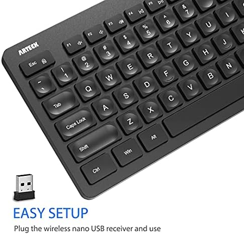 Sleek Arteck 2.4 G Wireless Keyboard – Ultra-Slim Full-Size Design with Numeric Keypad and Media Hotkeys for Effortless Typing on Windows 11/10/8/7, Compatible with PC, Laptop, Surface, and Smart TV – Enhance Your Workspace Today!