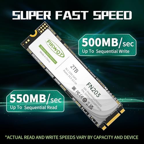 Upgrade Your Storage with the FN203 1 TB M.2 SATA SSD – Unleash Lightning-Fast Performance at Up to 550 MB/s Read Speed for Ultrabooks, Tablets, and Mini PCs – Featuring SLC Cache Technology and 3 D NAND TLC for Superior Endurance and Efficiency