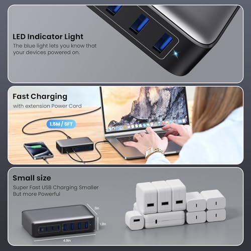 Powerful 200 W Ga N III USB C Multi-Device Charging Hub – 8-Port Rapid Charger for Mac Book Pro/Air, DELL, i Phone 16/15/14, Galaxy S23/22 – PD 65 W Laptop Adapter for Effortless Portability and Enhanced Connectivity Solutions