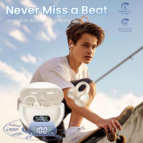 Innovative Clip-On Open Ear Wireless Bluetooth 5.4 Headphones – Perfectly Designed for Small Ears and Glasses Wearers; 60-Hour Battery Life, Superior Noise Cancellation, and Waterproof for Active Lifestyles and Workouts (Vibrant Purple)