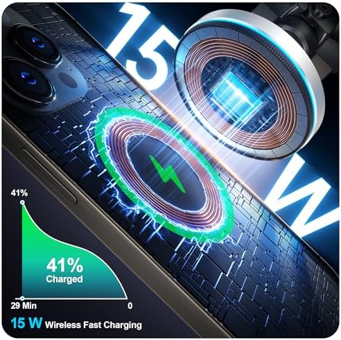 Experience Ultimate Driving Convenience with the Beser Mag Safe Car Mount Charger – 15 W Qi Wireless Charging for i Phone 15/14/13/12 Series, Powerful 4.13 lbf Magnetic Hold, Multi-Purpose Dashboard/Vent Phone Holder, Customizable 7-Color LED Lights, Premium Aluminum Design in Sleek Silver Finish