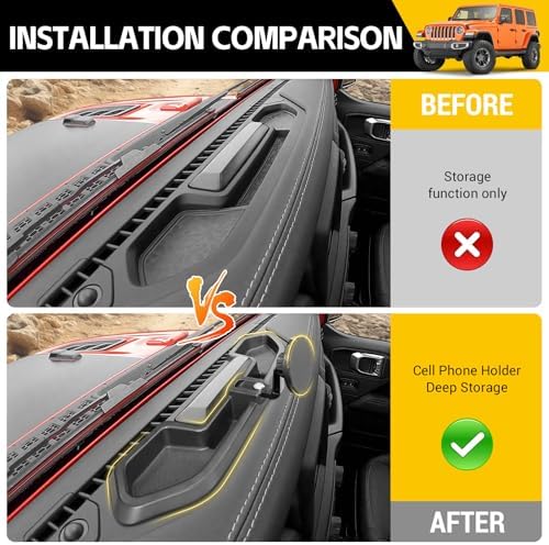 Revolutionary Magnetic Phone Mount for 2018-2023 Jeep Wrangler JL JLU & 2020-2023 Gladiator JT – Ultimate Dash Tray System for Secure Device Holding, Rugged Terrain Compatibility, and Effortless Installation – Ideal Jeep Accessory for Enhanced Navigation and Safety
