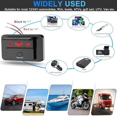 3-Port 12 V RV USB Charging Station – 2 PCS Dual PD3.0 & QC3.0 Quick Charge Adapter for Enhanced Automotive Power Supply – Ideal for RVs, Boats, Motorcycles & Trucks – Fast, Reliable, and Wall-Mountable Solution for All Your Devices
