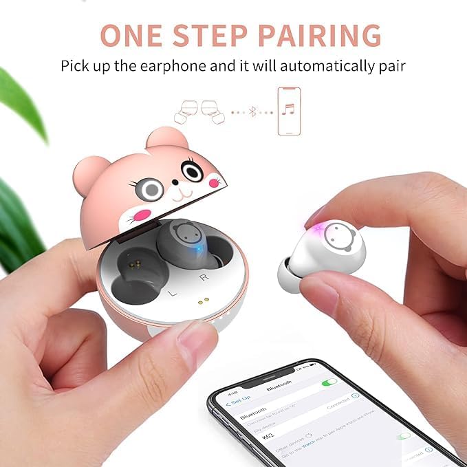 Compact Bluetooth 5.0 Earbuds for Small Ears | Touch-Control Noise-Cancelling Headphones with Unique Cartoon Charging Case | Lightweight Design for Comfort | Immersive Stereo Sound Perfect for Music & Calls | Ideal for Active Lifestyles