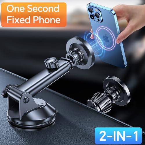 Coolpow Mag Safe Car Mount – Versatile Magnetic Phone Holder for i Phone 13-16 | Windshield, Vent & Dashboard Suction Cup Stand | Enhanced Stability & Easy Access for Navigation & Hands-Free Calls | Premium Car Accessories to Elevate Your Driving Experience
