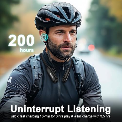 Hmusic H25 Bluetooth Neckband Headphones – Exceptional 200-Hour Battery Life with IPX5 Waterproof Protection for Active Users, Superior Audio Performance with ENC Microphone, Next-Gen Bluetooth 5.4 for Effortless Pairing, Ergonomically Designed for Ultimate Comfort During Gaming, Work, and Travel Activities