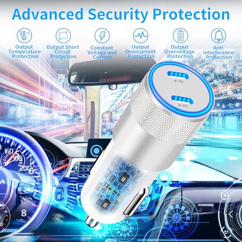 Adeqwat 72 W Dual PD USB-C Car Charger – MFi Certified Fast Charging for i Phone 16 Pro Max, Galaxy S24 & More | 2 Pack Type-C Cable Included | High-Speed Automobile Accessory for Seamless On-the-Go Power Delivery