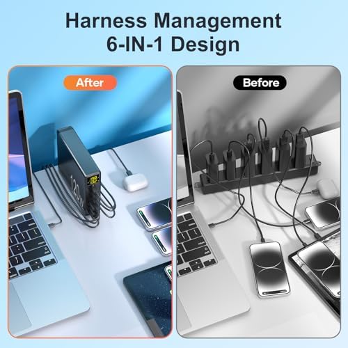 High-Power 120 W Multi-Port Desktop Charging Station with PD66 W Fast Charging – Versatile USB-C Connectivity for Mac Book, i Pad, i Phone 15/14/13/12, and More – Sleek Black Design for Home and Office Efficiency