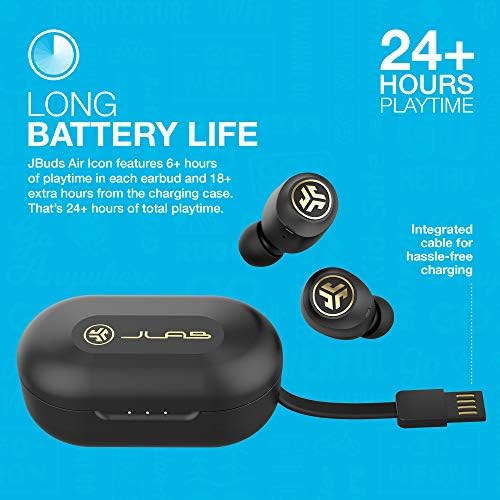 Elevate Your Sound Experience with JLab JBuds Air Icon True Wireless Bluetooth Earbuds – IP55 Sweat Resistant, Black & Gold Finish, Enhanced Bluetooth 5.0 Connectivity, Stereo Calling, and 3 Custom EQ Settings for Personalized Audio Enjoyment