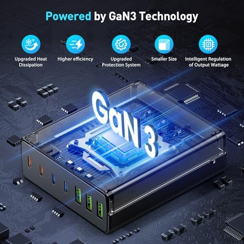 Power Up Efficiently: 300 W 7-Port USB-C Fast Charger Station – Dual PPS PD 100 W Laptop Power Adapter for Multi-Device Charging – Compact & Reliable Wall Hub in Blue – Perfect for Home & Office Use